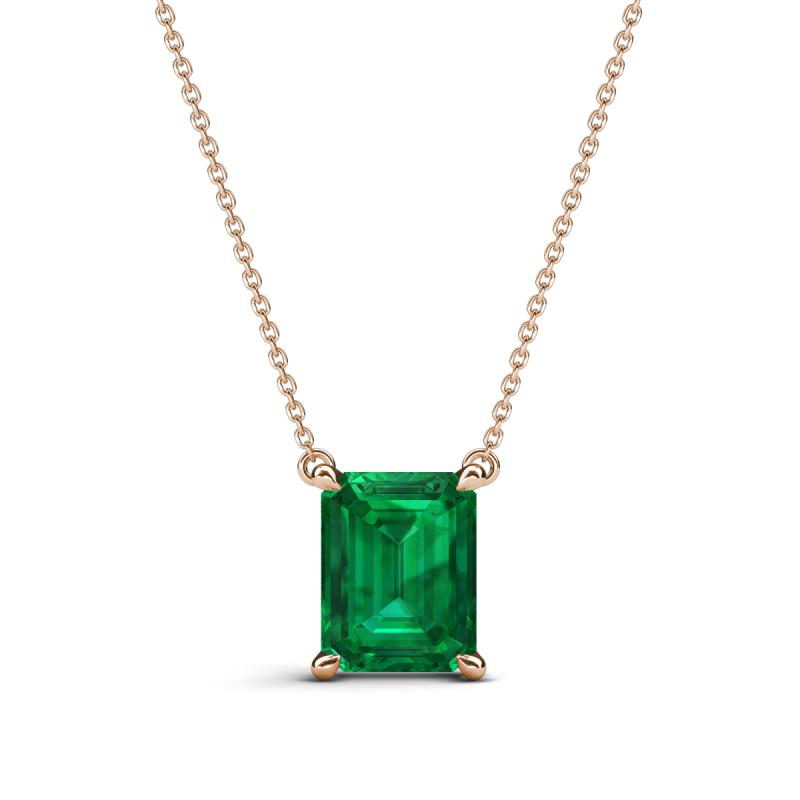 Athena 1.95 ct Created Emerald Emerald Shape (9x7 mm) Solitaire Pendant Necklace 