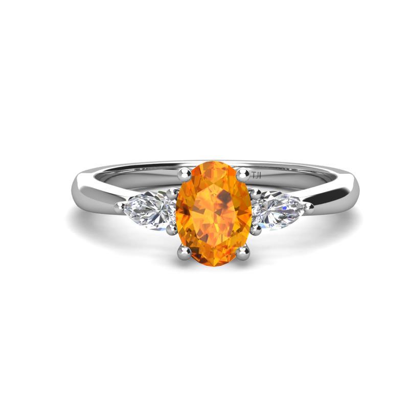 Honora 9x7 mm Oval Shape Citrine and Pear Shape Diamond Three Stone Engagement Ring 