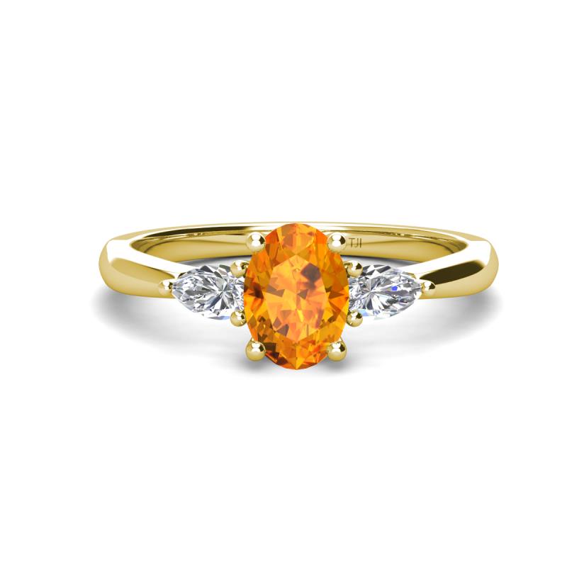 Honora 9x7 mm Oval Shape Citrine and Pear Shape Diamond Three Stone Engagement Ring 