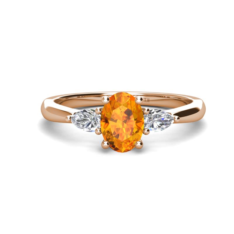 Honora 9x7 mm Oval Shape Citrine and Pear Shape Diamond Three Stone Engagement Ring 