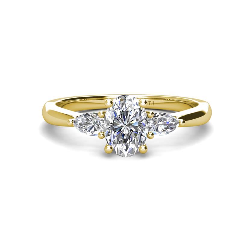 Honora IGI Certified 9x7 mm Oval Shape Lab Grown Diamond and Natural Pear Shape Diamond Three Stone Engagement Ring 