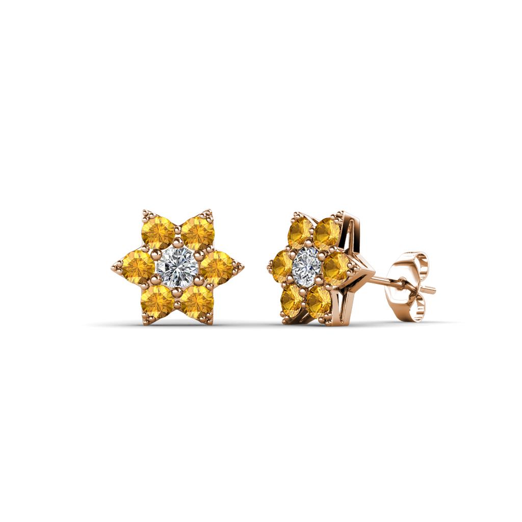 Amora Diamond and Citrine Flower Earrings 