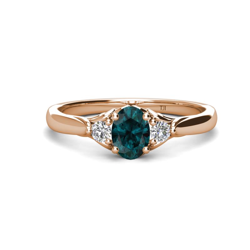 Gianna 7x5 mm Oval Shape London Blue Topaz and Round Diamond Three Stone Engagement Ring 