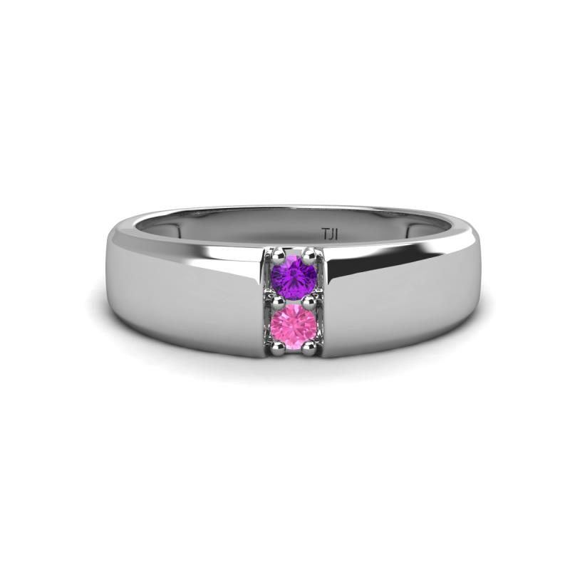 Ethan 3.00 mm Round Amethyst and Pink Sapphire 2 Stone Men Wedding Ring 