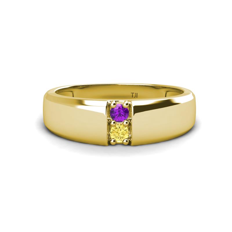 Ethan 3.00 mm Round Amethyst and Yellow Sapphire 2 Stone Men Wedding Ring 