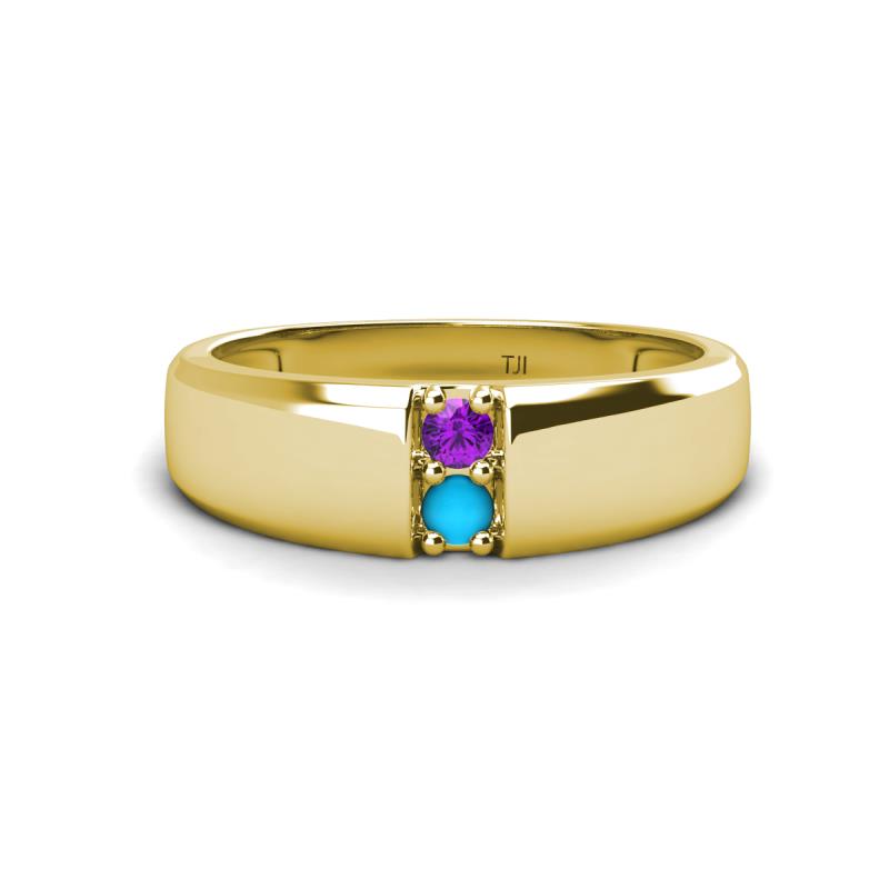 Ethan 3.00 mm Round Amethyst and Turquoise 2 Stone Men Wedding Ring 
