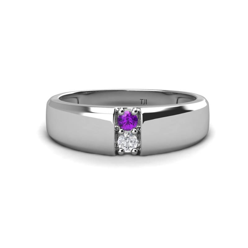 Ethan 3.00 mm Round Amethyst and White Sapphire 2 Stone Men Wedding Ring 