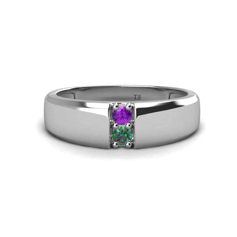 Ethan 3.00 mm Round Amethyst and Lab Created Alexandrite 2 Stone Men Wedding Ring 