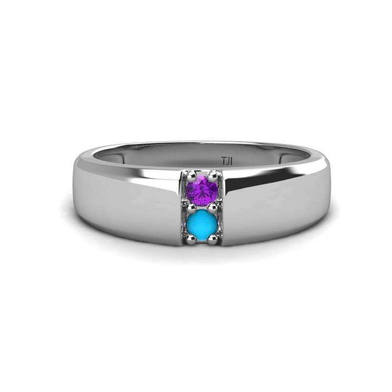 Ethan 3.00 mm Round Amethyst and Turquoise 2 Stone Men Wedding Ring 