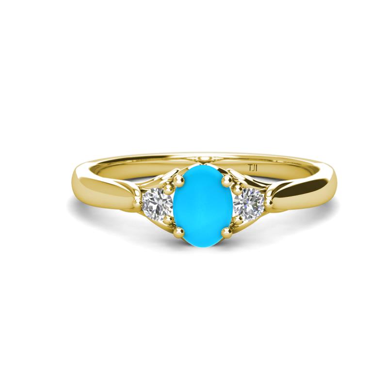 Gianna 7x5 mm Oval Shape Turquoise and Round Lab Grown Diamond Three Stone Engagement Ring 