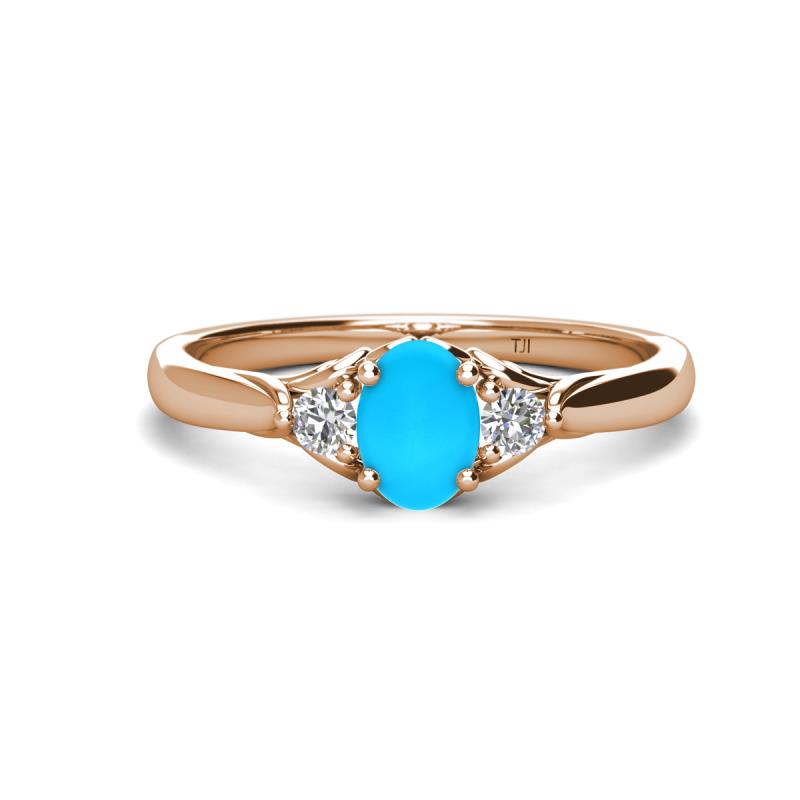 Gianna 7x5 mm Oval Shape Turquoise and Round Lab Grown Diamond Three Stone Engagement Ring 