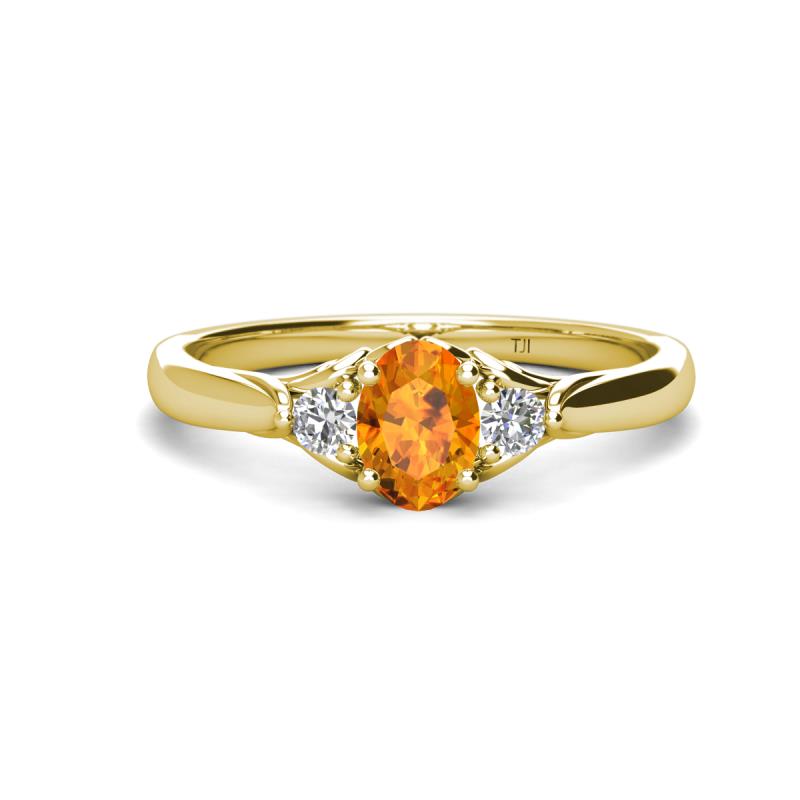 Gianna 7x5 mm Oval Shape Citrine and Round Lab Grown Diamond Three Stone Engagement Ring 