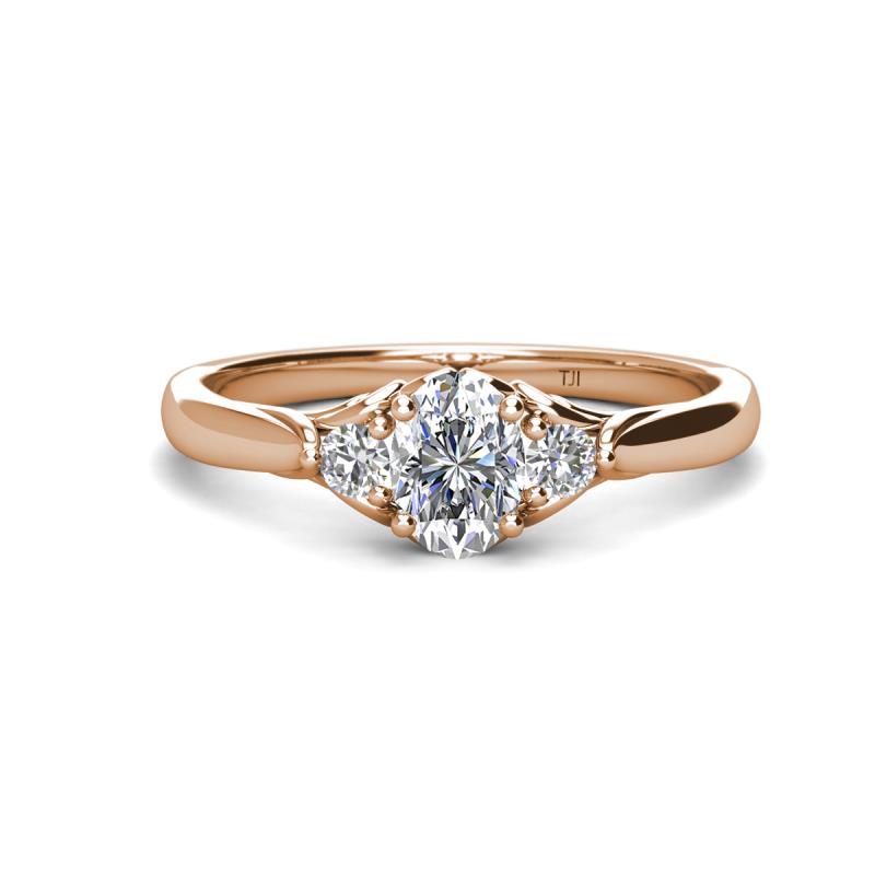 Gianna 0.95 ctw IGI Certified Lab Grown Diamond Oval Shape (7x5 mm) & Lab Grown Diamond Round (2.70 mm) Three Stone Engagement Ring 