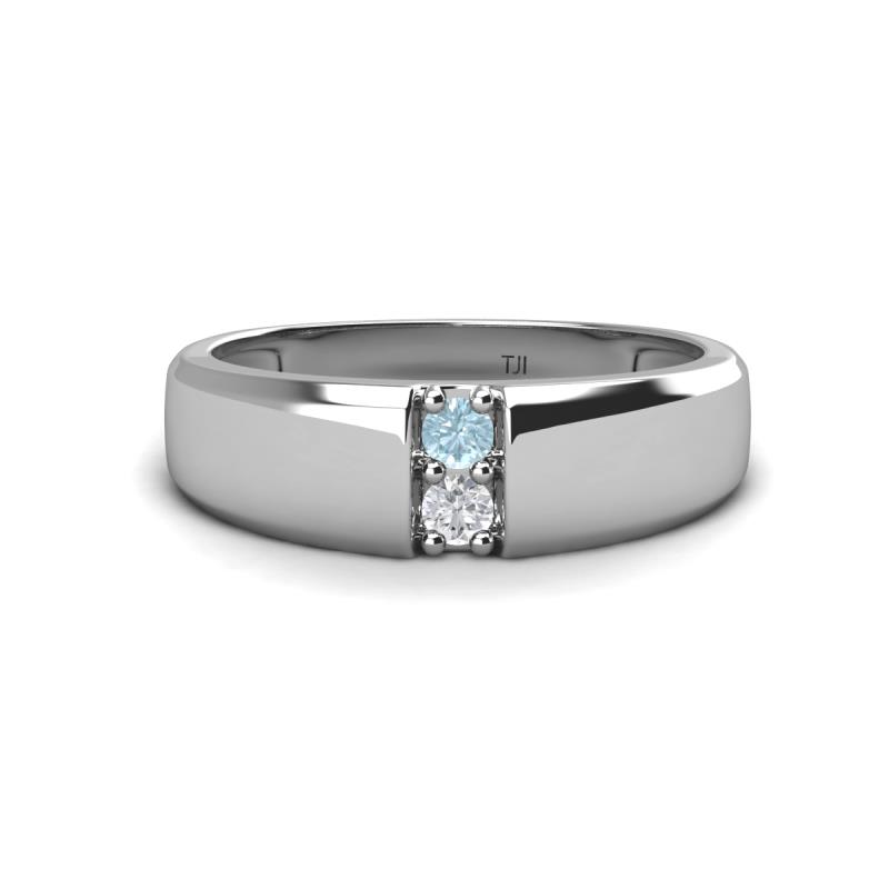 Ethan 3.00 mm Round Aquamarine and White Sapphire 2 Stone Men Wedding Ring 
