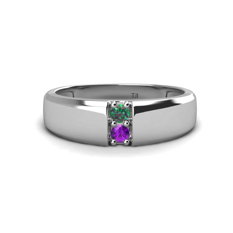 Ethan 3.00 mm Round Lab Created Alexandrite and Amethyst 2 Stone Men Wedding Ring 