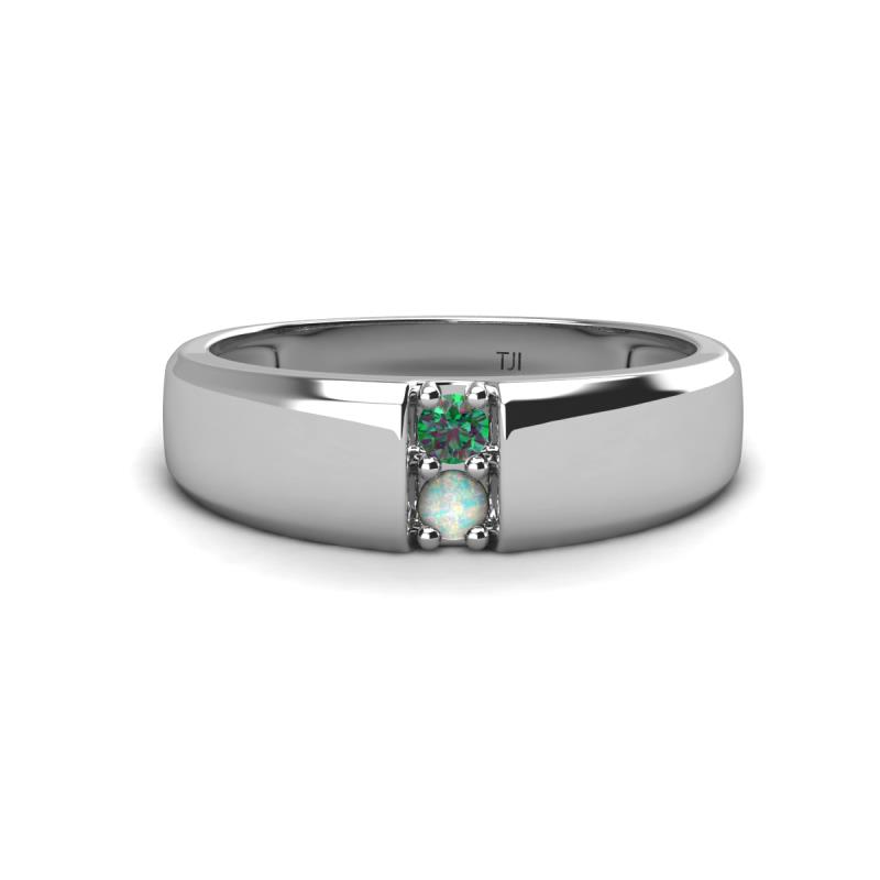 Ethan 3.00 mm Round Lab Created Alexandrite and Opal 2 Stone Men Wedding Ring 
