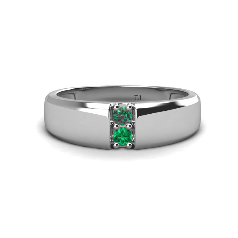 Ethan 3.00 mm Round Lab Created Alexandrite and Emerald 2 Stone Men Wedding Ring 