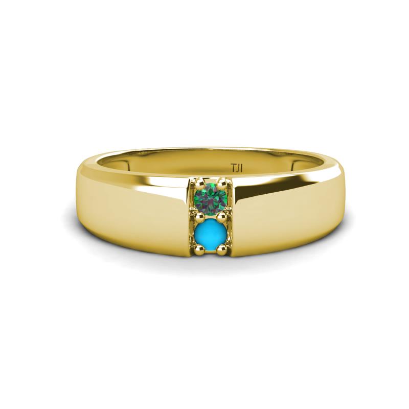 Ethan 3.00 mm Round Lab Created Alexandrite and Turquoise 2 Stone Men Wedding Ring 