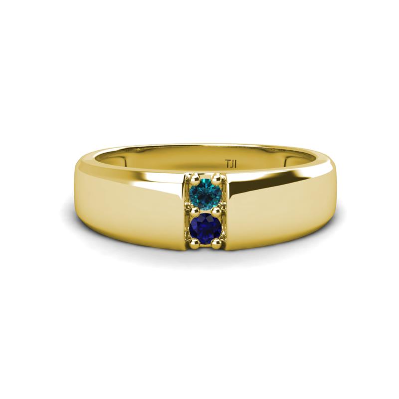 Ethan 3.00 mm Round Blue Diamond and Blue Sapphire 2 Stone Men Wedding Ring 