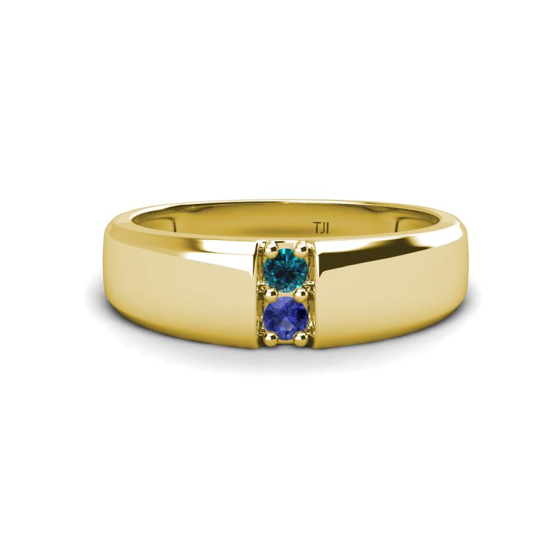 Ethan 3.00 mm Round Blue Diamond and Iolite 2 Stone Men Wedding Ring 