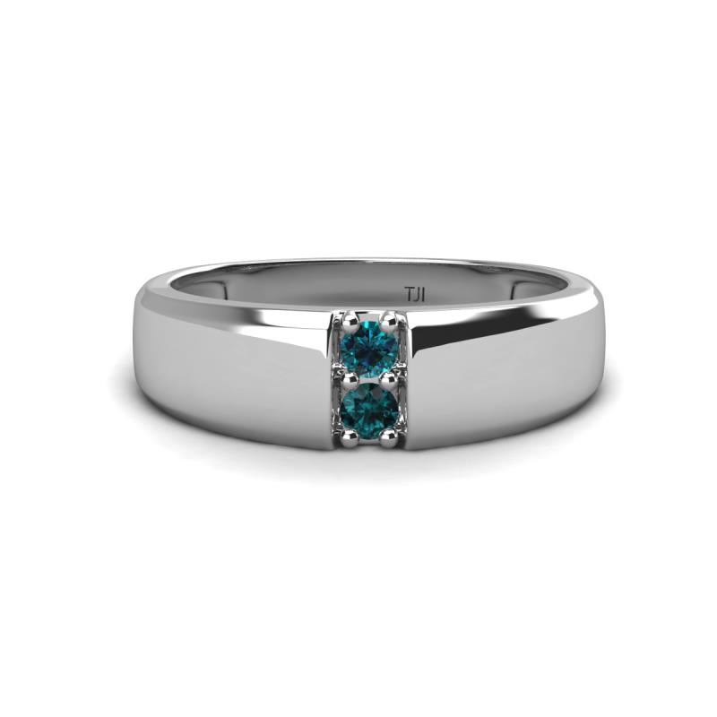 Ethan 3.00 mm Round Blue Diamond and London Blue Topaz 2 Stone Men Wedding Ring 