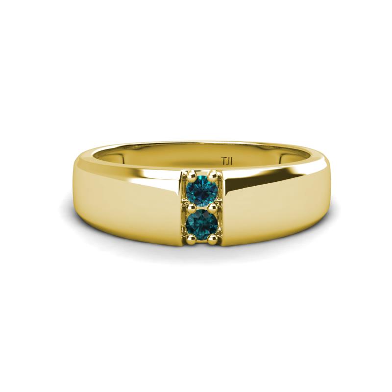 Ethan 3.00 mm Round Blue Diamond and London Blue Topaz 2 Stone Men Wedding Ring 
