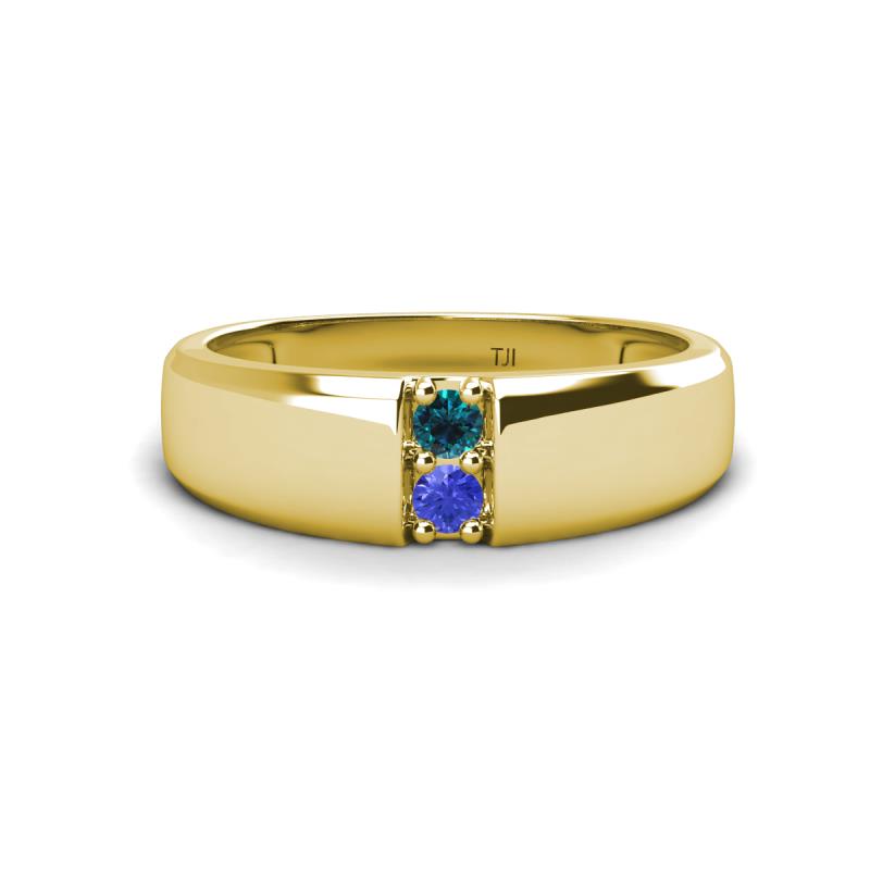 Ethan 3.00 mm Round Blue Diamond and Tanzanite 2 Stone Men Wedding Ring 