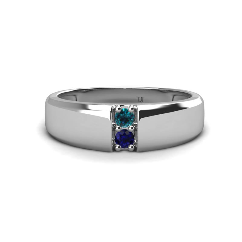 Ethan 3.00 mm Round Blue Diamond and Blue Sapphire 2 Stone Men Wedding Ring 