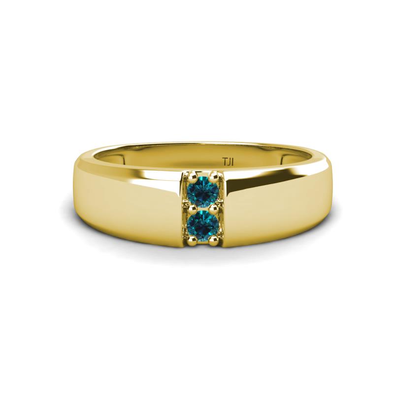 Ethan 3.00 mm Round Blue Diamond 2 Stone Men Wedding Ring 