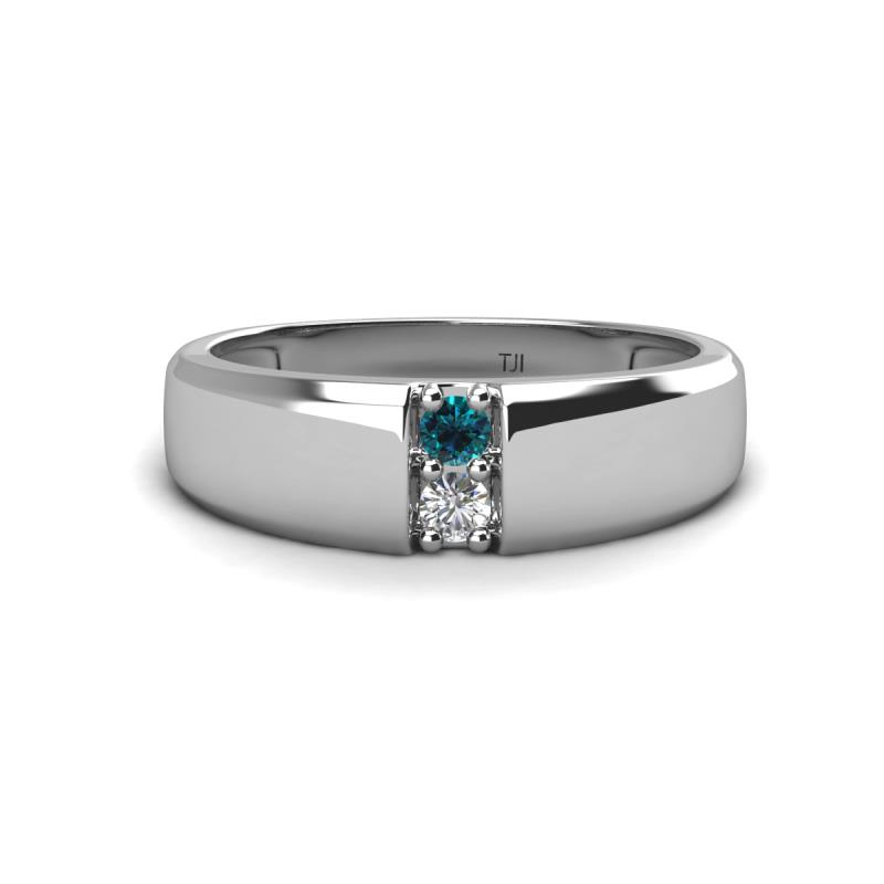 Ethan 3.00 mm Round Blue Diamond and Forever One Moissanite 2 Stone Men Wedding Ring 