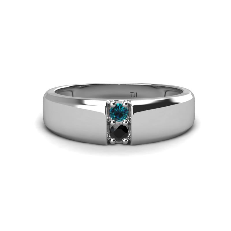 Ethan 3.00 mm Round Blue Diamond and Black Diamond 2 Stone Men Wedding Ring 