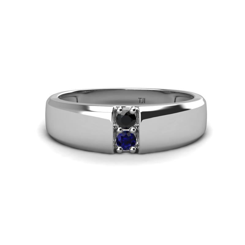 Ethan 3.00 mm Round Black Diamond and Blue Sapphire 2 Stone Men Wedding Ring 