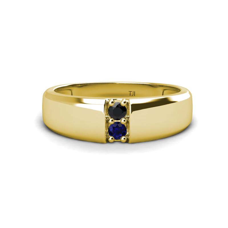 Ethan 3.00 mm Round Black Diamond and Blue Sapphire 2 Stone Men Wedding Ring 