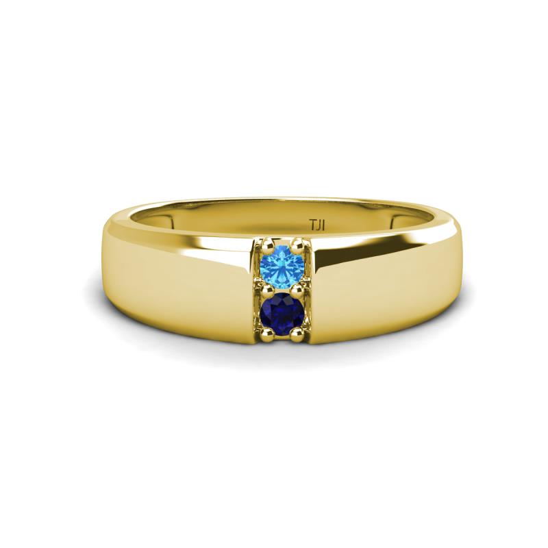 Ethan 3.00 mm Round Blue Topaz and Blue Sapphire 2 Stone Men Wedding Ring 