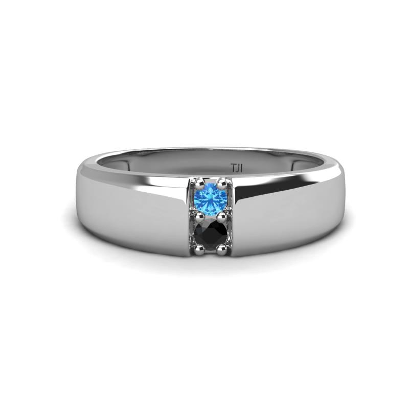 Ethan 3.00 mm Round Blue Topaz and Black Diamond 2 Stone Men Wedding Ring 