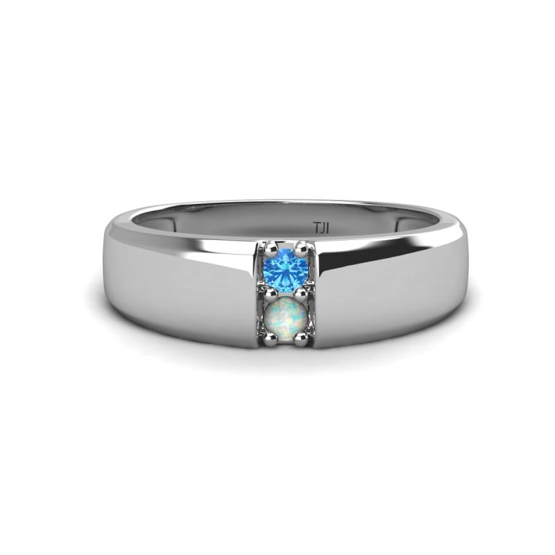 Ethan 3.00 mm Round Blue Topaz and Opal 2 Stone Men Wedding Ring 