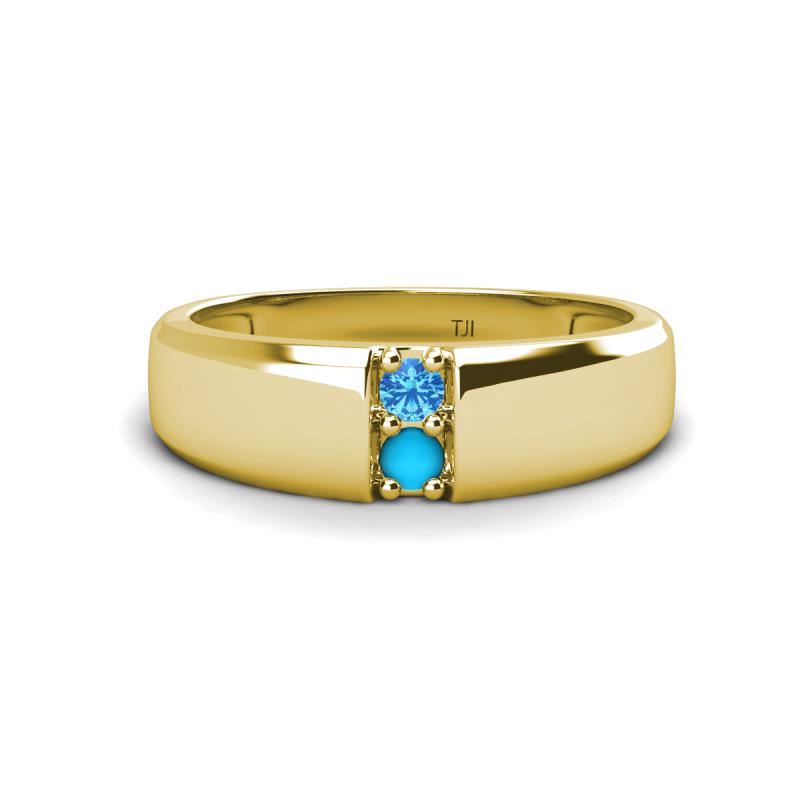 Ethan 3.00 mm Round Blue Topaz and Turquoise 2 Stone Men Wedding Ring 