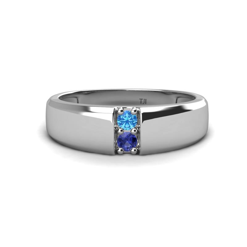 Ethan 3.00 mm Round Blue Topaz and Iolite 2 Stone Men Wedding Ring 