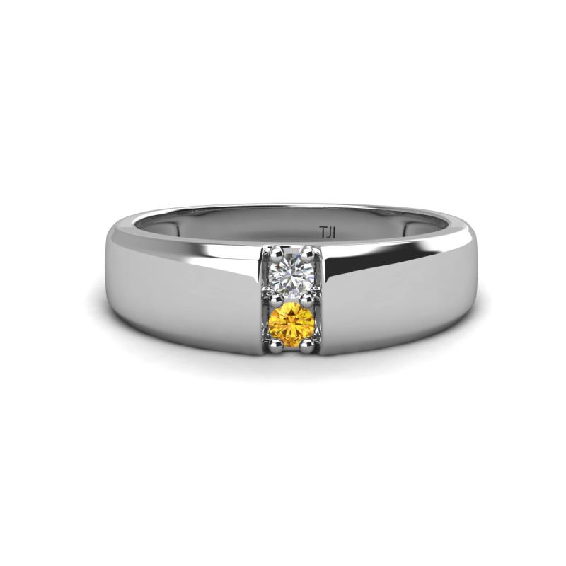 Ethan 0.18 ctw (3.00 mm) Round Natural Diamond and Citrine 2 Stone Men Wedding Ring 