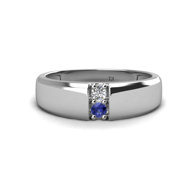 Ethan 0.18 ctw (3.00 mm) Round Natural Diamond and Iolite 2 Stone Men Wedding Ring 