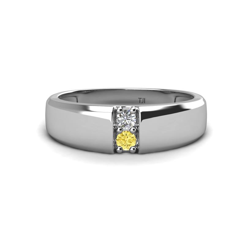 Ethan 0.27 ctw (3.00 mm) Round Natural Diamond and Yellow Sapphire 2 Stone Men Wedding Ring 