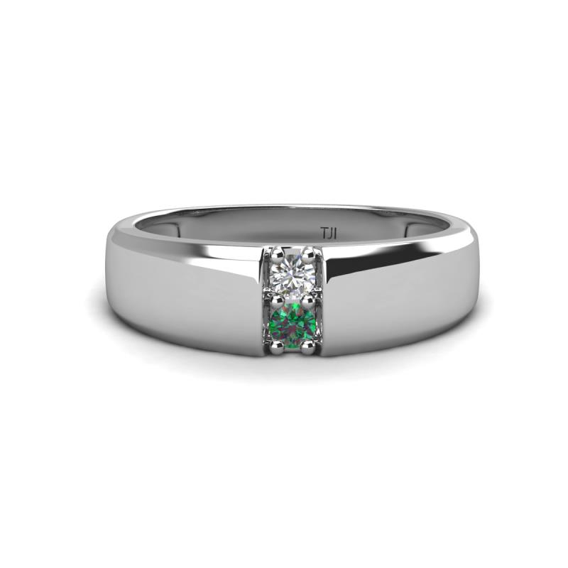 Ethan 0.22 ctw (3.00 mm) Round Natural Diamond and Lab Created Alexandrite 2 Stone Men Wedding Ring 