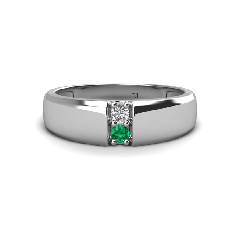 Ethan 0.18 ctw (3.00 mm) Round Natural Diamond and Emerald 2 Stone Men Wedding Ring 