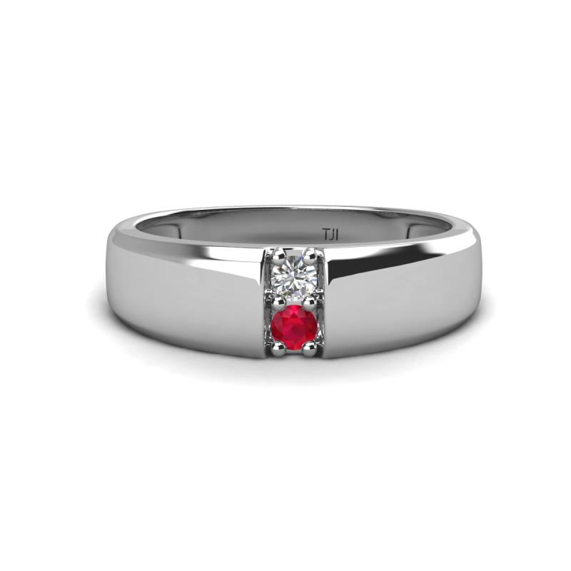 Ethan 0.21 ctw (3.00 mm) Round Natural Diamond and Ruby 2 Stone Men Wedding Ring 