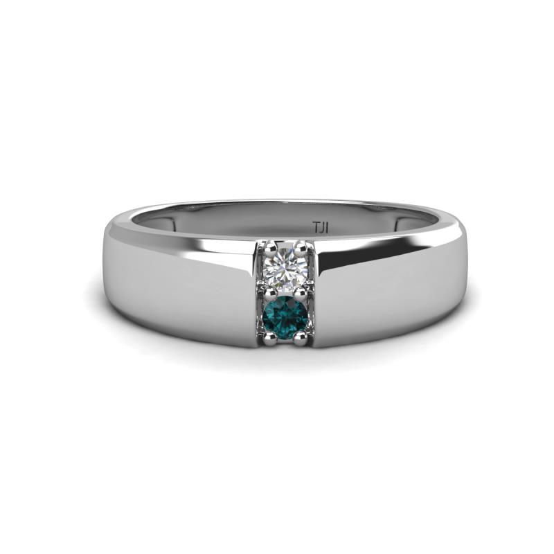 Ethan 0.21 ctw (3.00 mm) Round Natural Diamond and London Blue Topaz 2 Stone Men Wedding Ring 