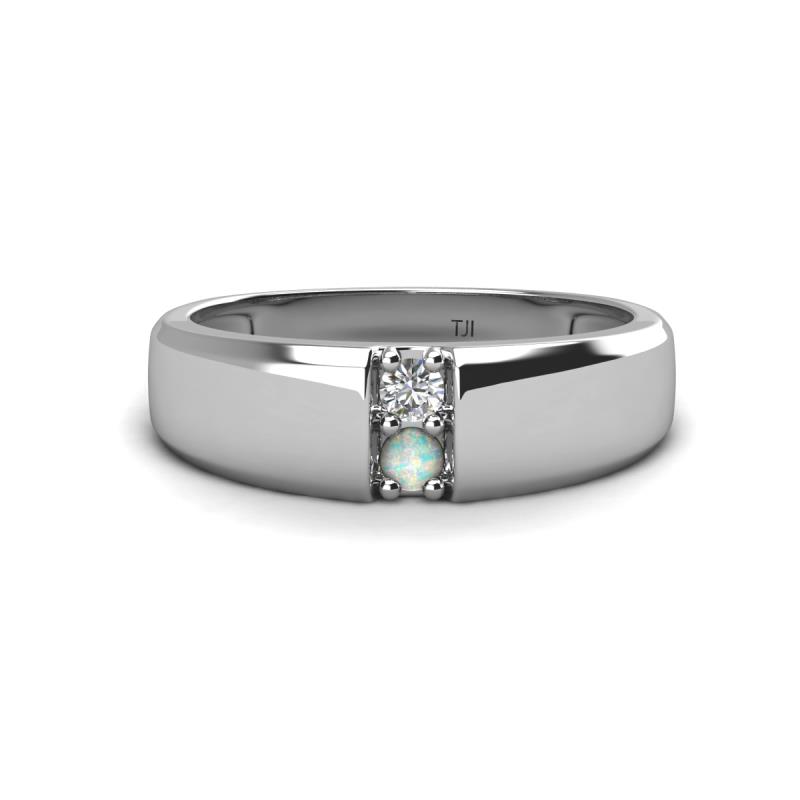 Ethan 0.16 ctw (3.00 mm) Round Natural Diamond and Opal 2 Stone Men Wedding Ring 