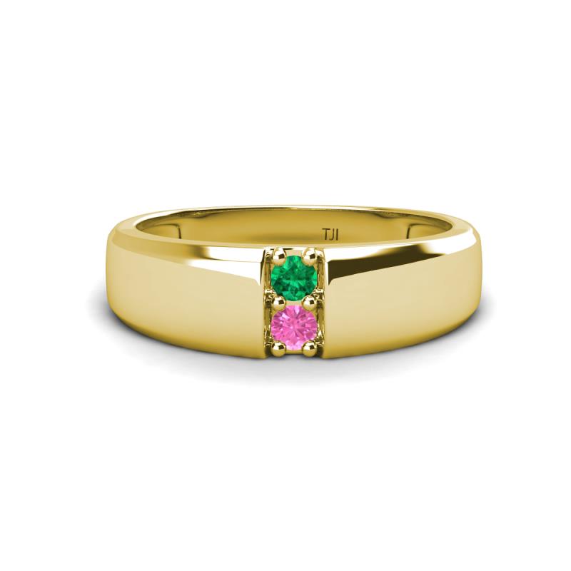 Ethan 3.00 mm Round Emerald and Pink Sapphire 2 Stone Men Wedding Ring 