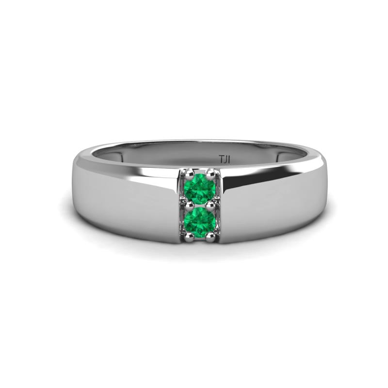 Ethan 3.00 mm Round Emerald 2 Stone Men Wedding Ring 