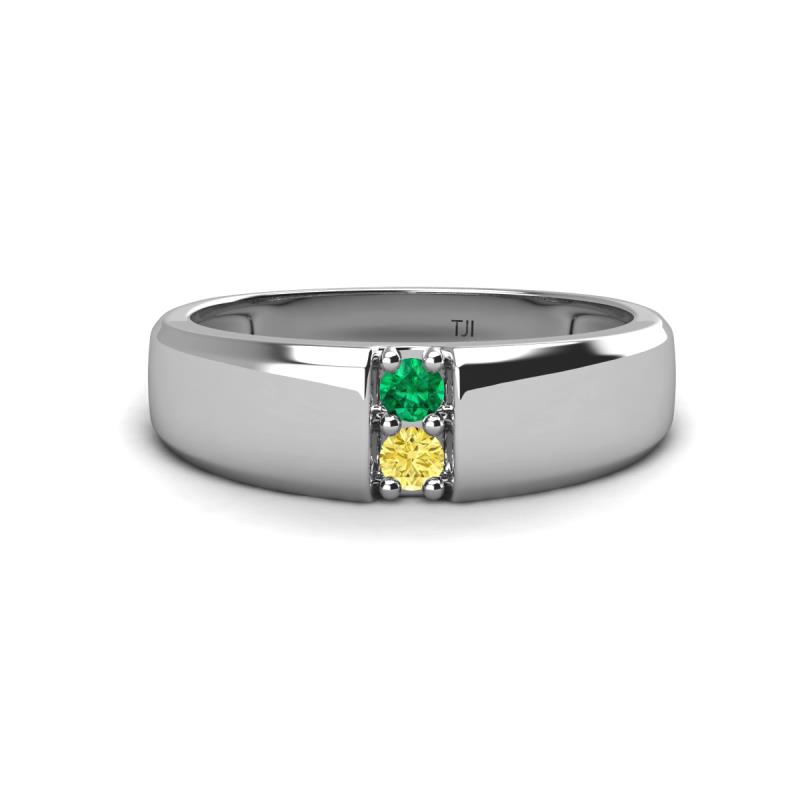Ethan 3.00 mm Round Emerald and Yellow Sapphire 2 Stone Men Wedding Ring 