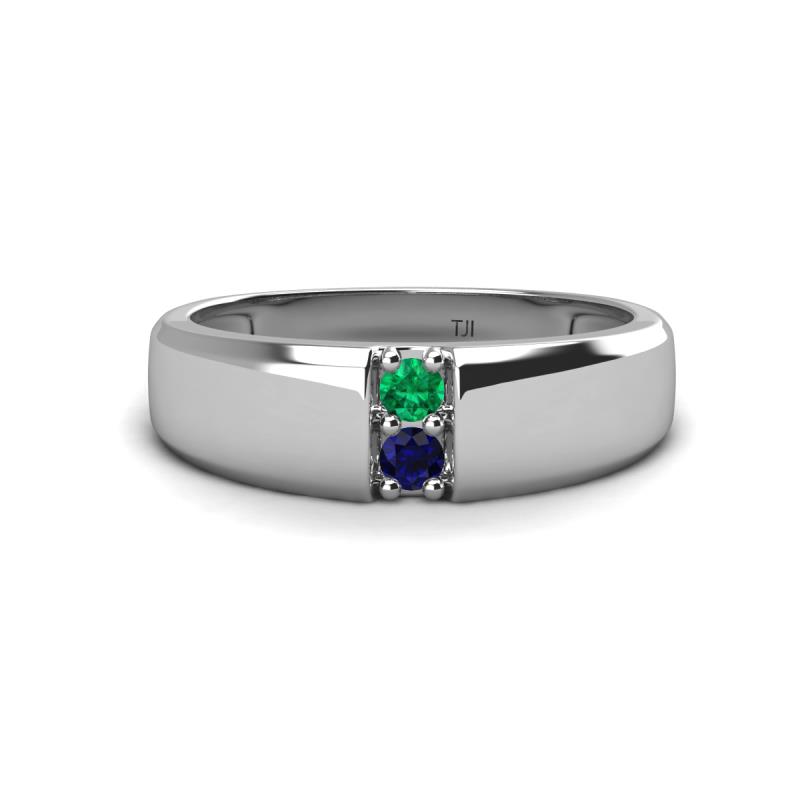 Ethan 3.00 mm Round Emerald and Blue Sapphire 2 Stone Men Wedding Ring 